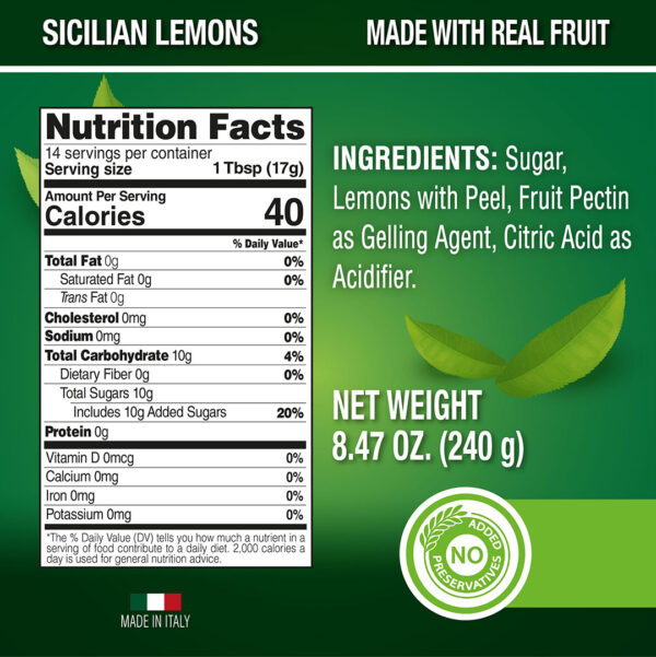 SICANIA Italian Lemon Fruit Marmalade 240g - 3 PACK (20% Discount) - Image 3